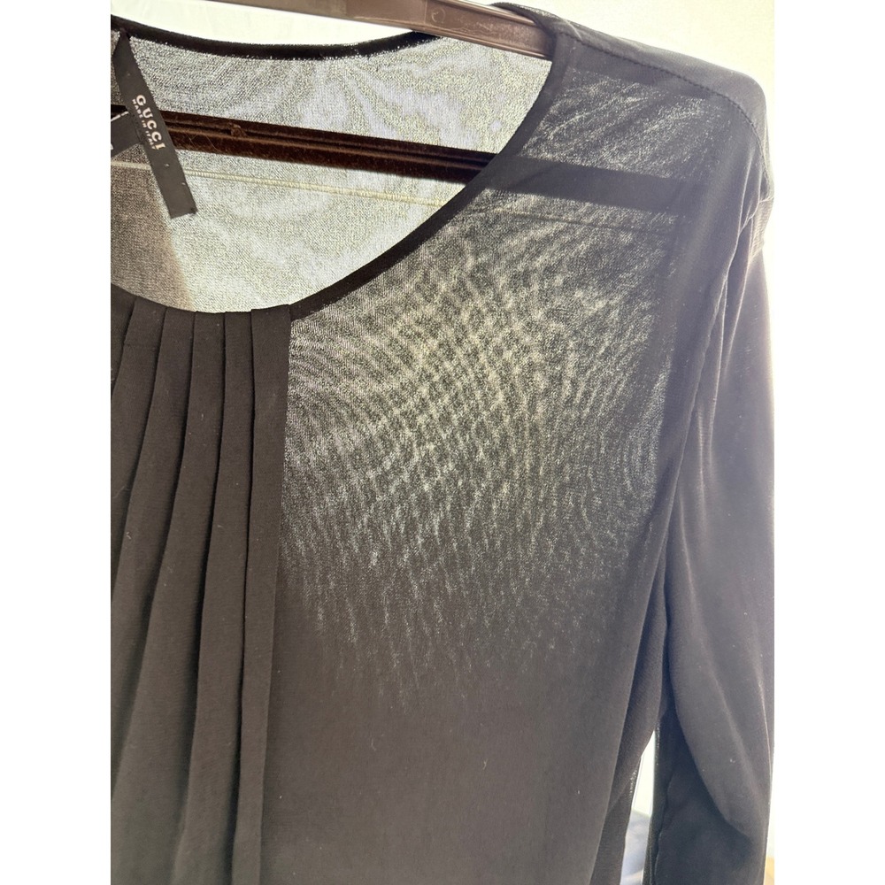 Gucci Pleated Front Top Women XS Black Long Sleeve Viscose 184193 X6073 - Picture 7 of 16